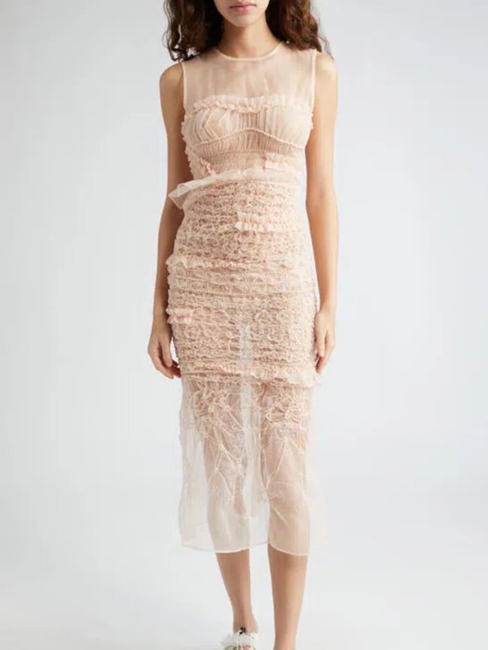 Cecilie Bahnsen SS24 Vanda Ruffle Midi Dress in Pink RARE